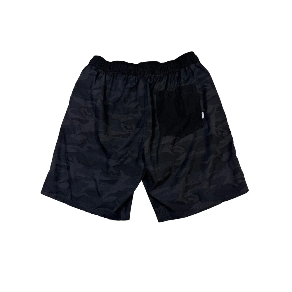 Vuori Mens Banks Shorts Black Camo Hybrid Athletic Swim Trunks Size M